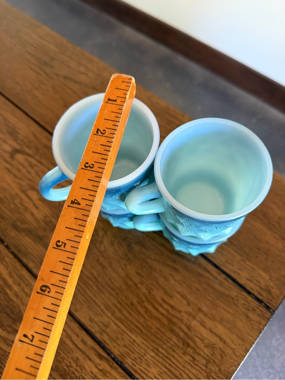 Vintage 1960s-70s Anchor Hocking Fire King Blue Kimberly Diamond Mugs Set of 4 - Picture 7 of 9